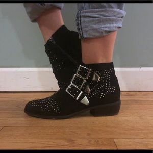 Suede gold studded ankle boots